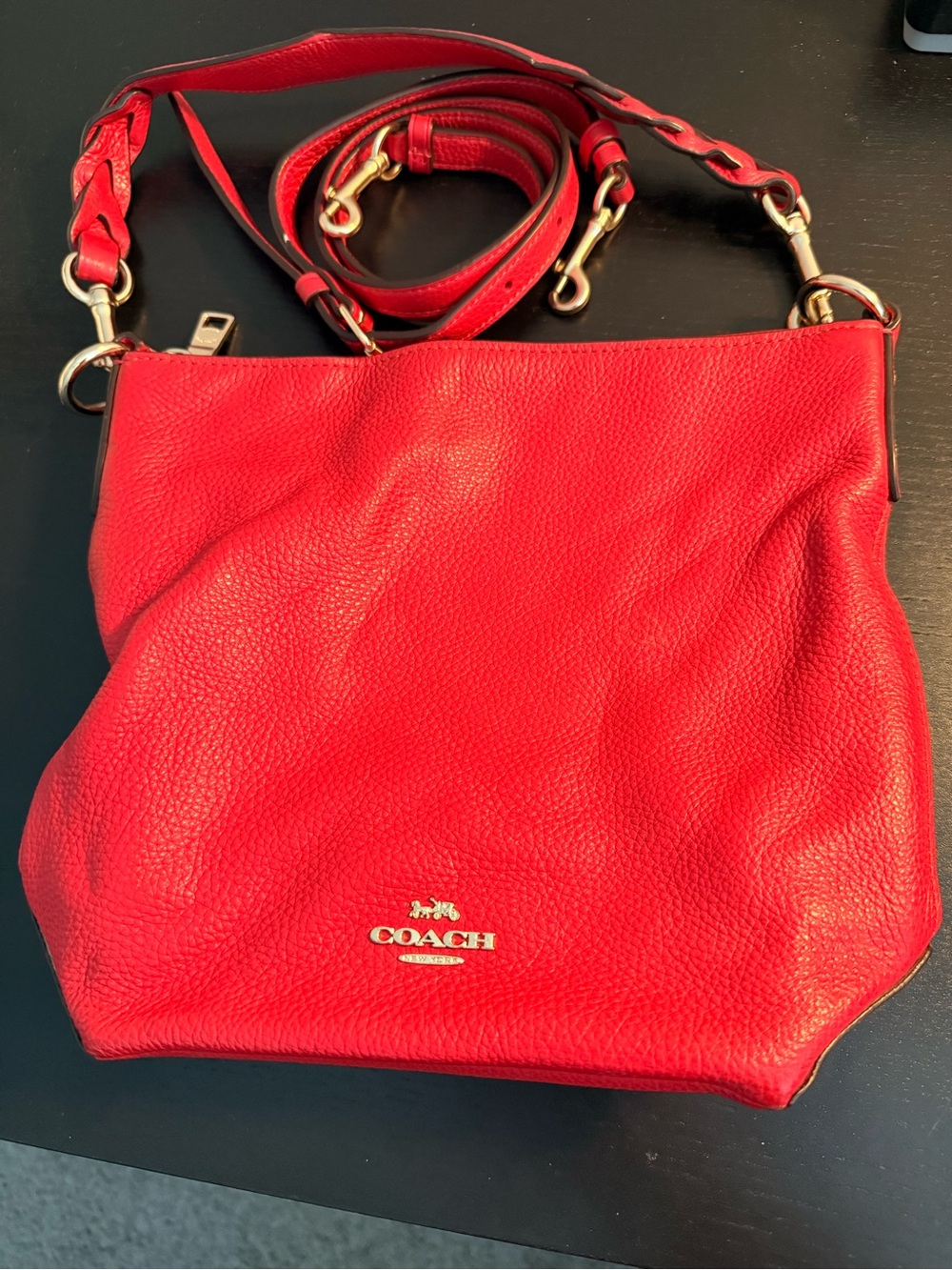 Coach Red Pebbled Leather Crossbody with Gold Hardware